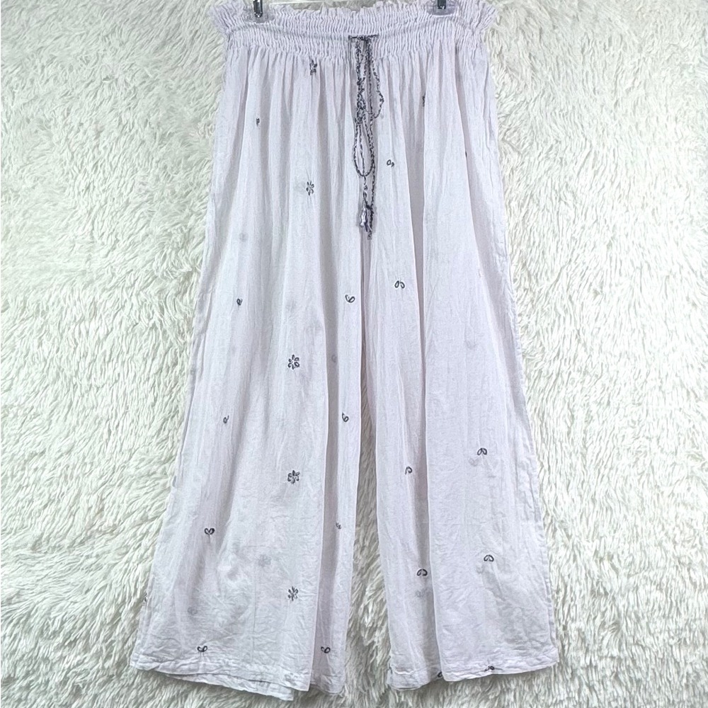 Highness Embroidered Wide Leg Cotton Boho Pants One Size Plus